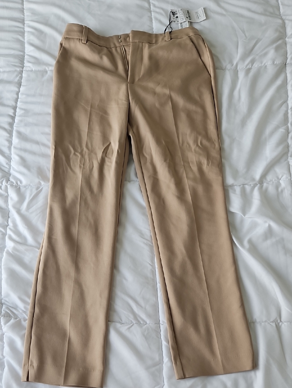Stradivarius Cotton-Blend Beige Trousers
